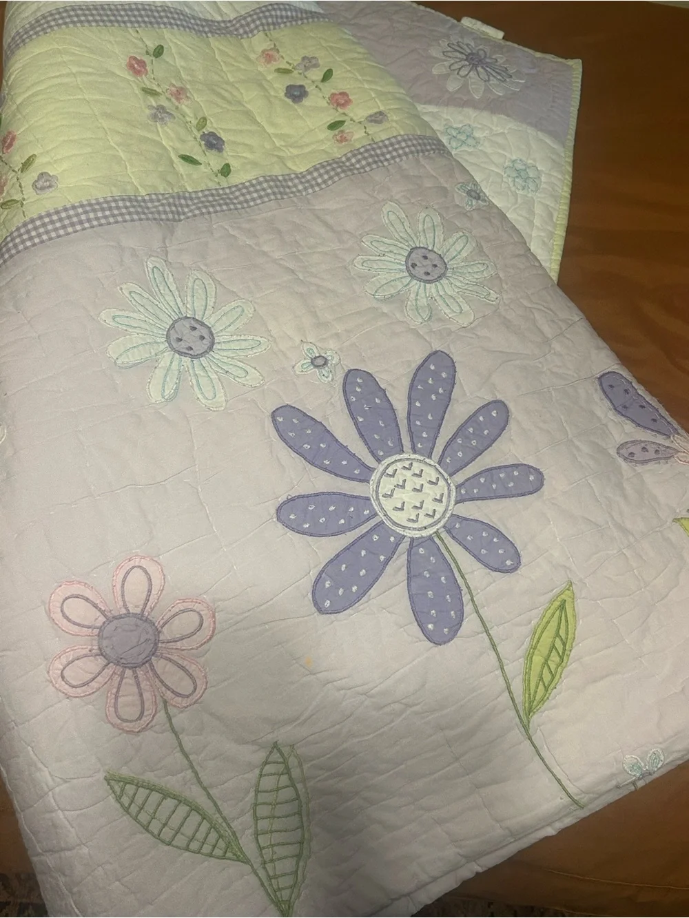 Floral Quilted Blanket - Pastel Pink and Purple